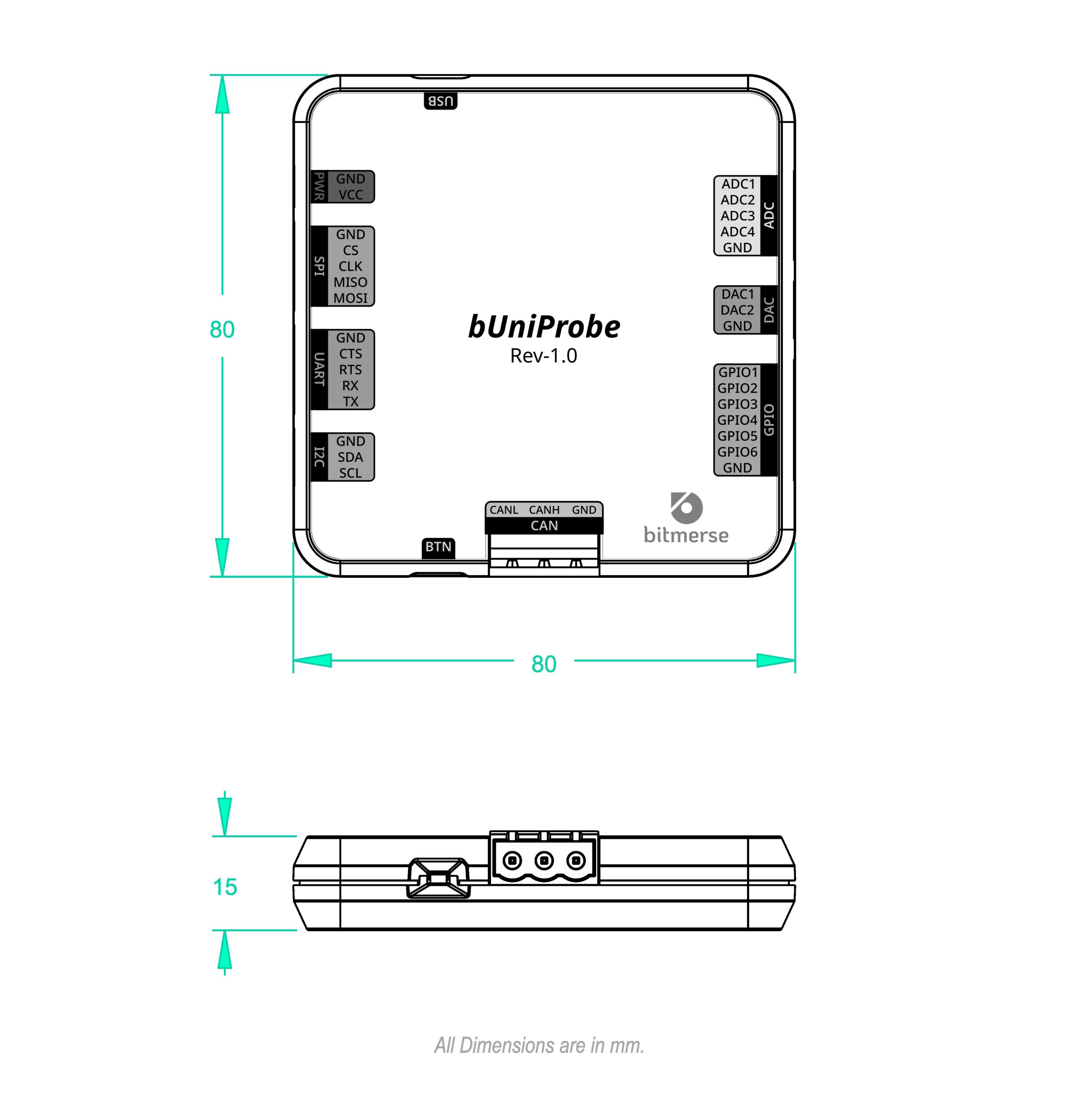 bUniProbe-dimensions