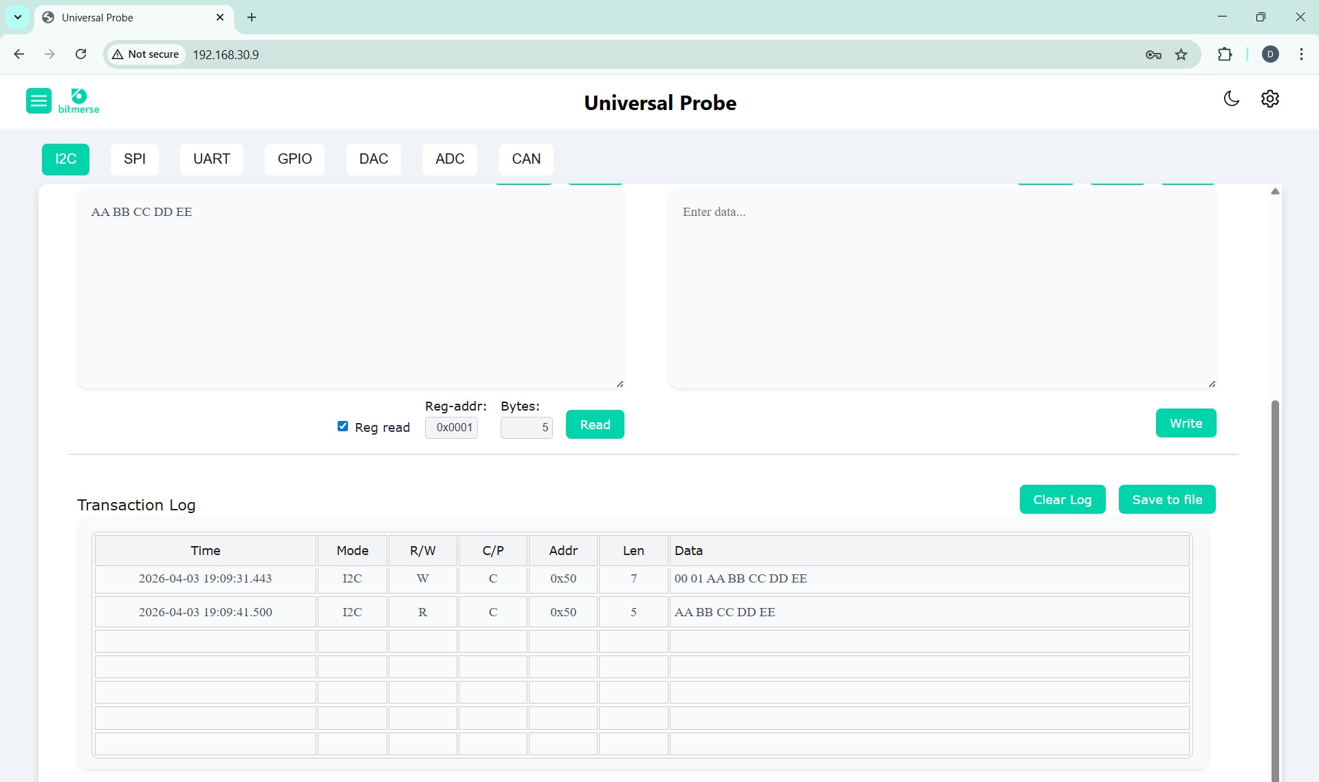 bUniProbe-gui-I2C-traffic-light